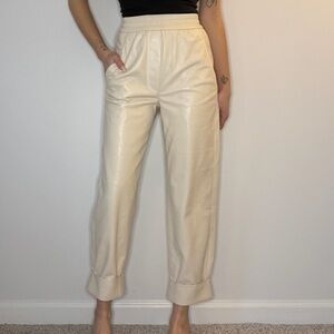 Nanushka Cream Faux-Leather Pants (XS)